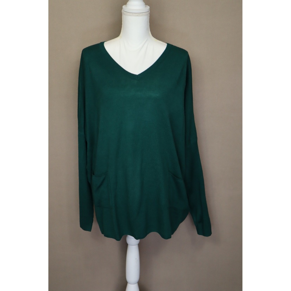 D&Co Women's Green V-neck Long Sleeve Sweater Size XL